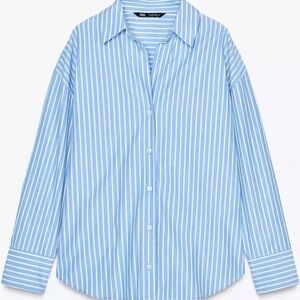 Zara Light Blue and White Striped Shirt